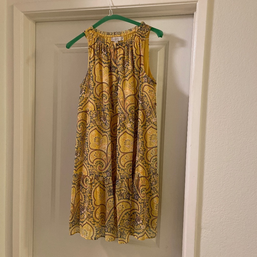 Ann Taylor Loft Yellow Paisley Shimmer Flounce Dress